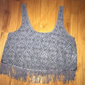 Grey Hollister fringe crop top